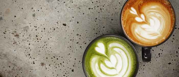 cup of coffee and a cup of green tea