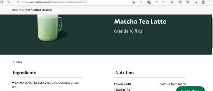 starbucks matcha powder ingredients
