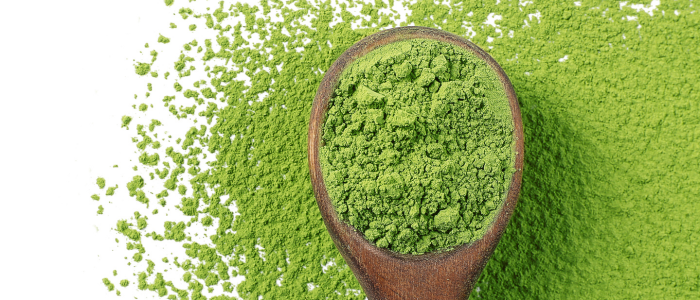 a spoon of ceremonial grade matcha